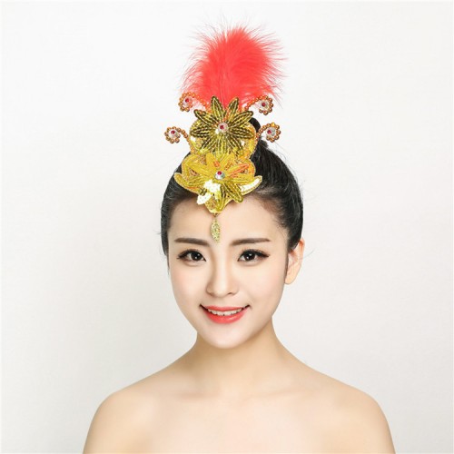 Women's girls chinese folk dance hair accessories modern dance stage performance fan dance classical performing headdress headwear